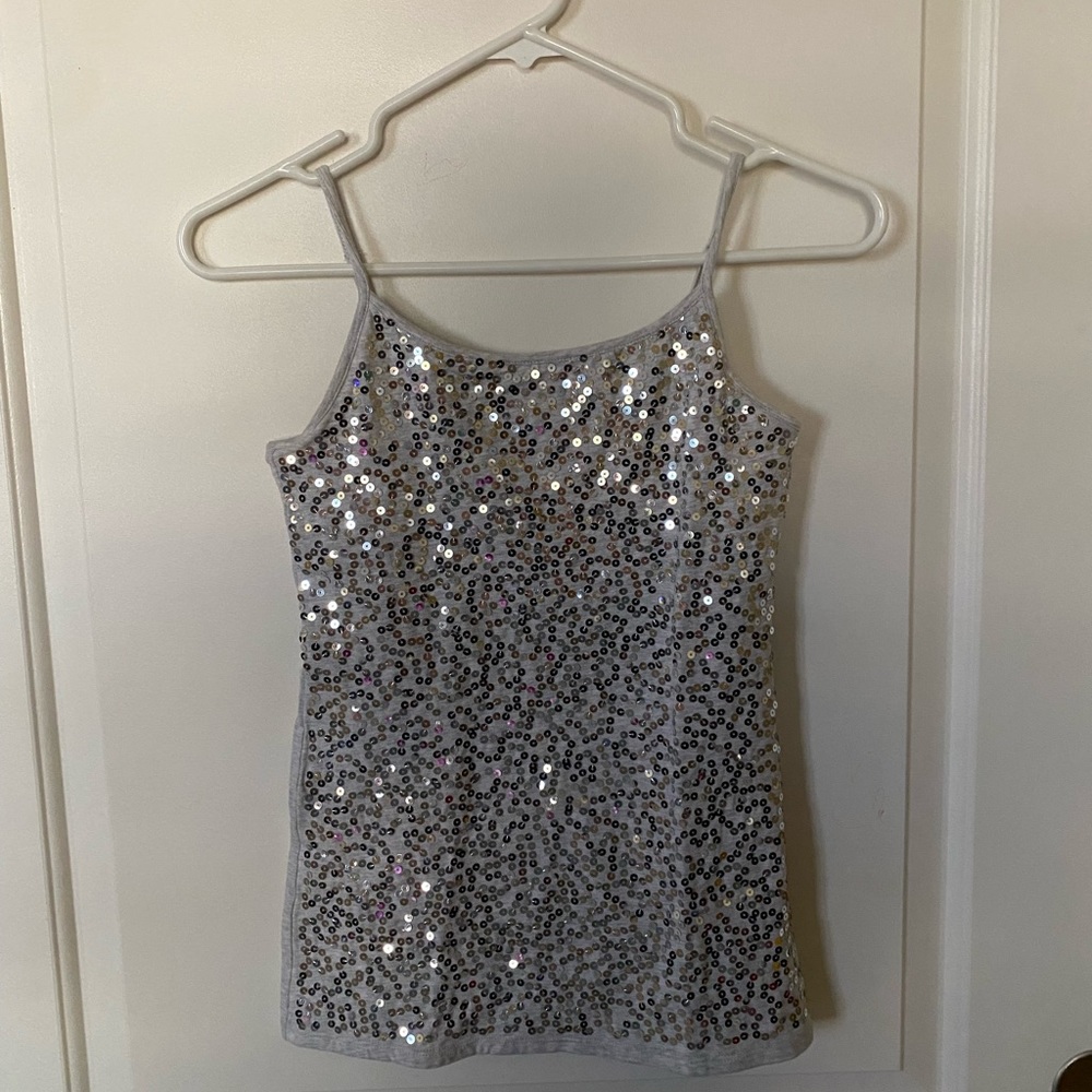 BRAND NEW Justice Sparkly Grey Cami Top with Built in Bra